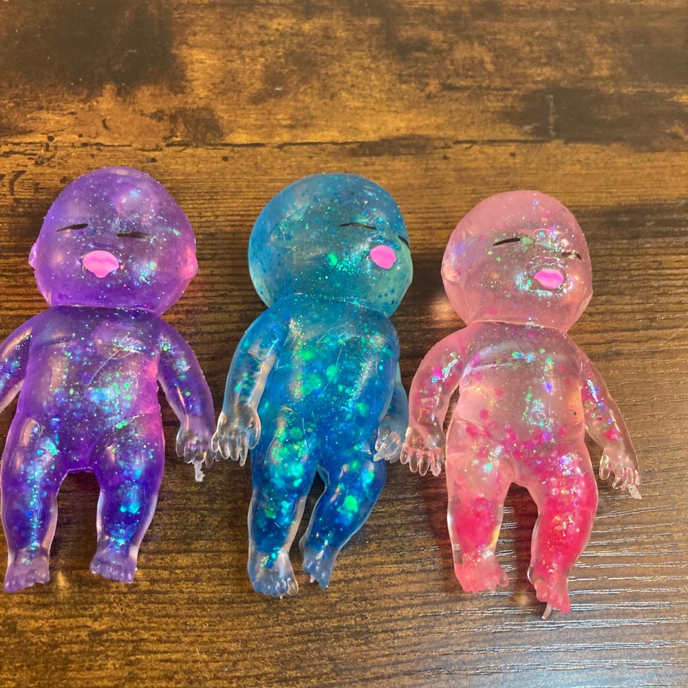 Sugar Swaps Glitter Babies Squish Baby Squishy Toys Set of 3 Purple Blue Pink